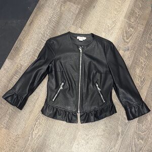 Cool Black Vegan Leather Jacket with Ruffle Hem 😎